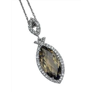 Vintage Sterling Silver Pendant Prasiolite Quartz and Diamond Necklace